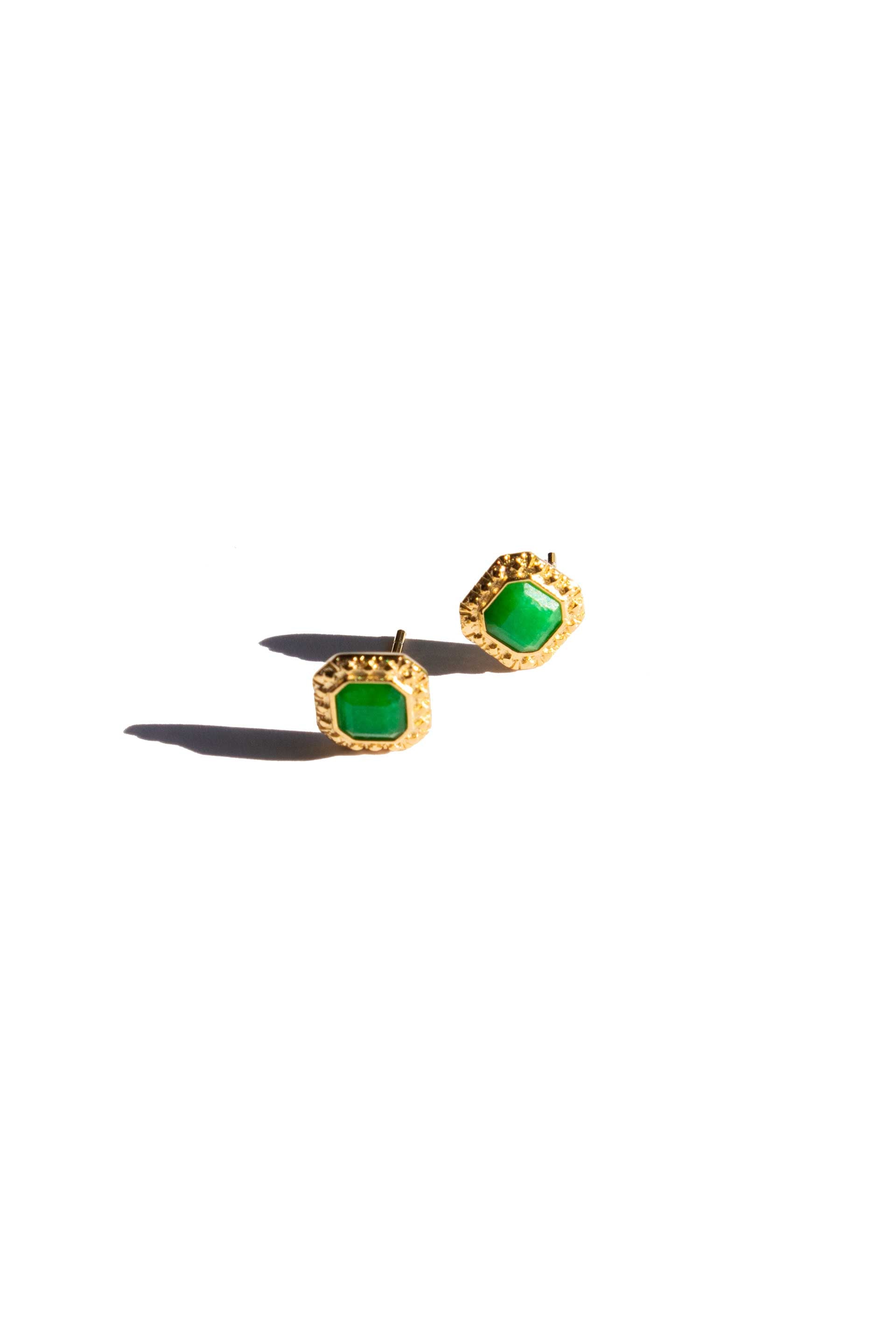 Jade Green Stone Ball Earrings For Women Girls Gold