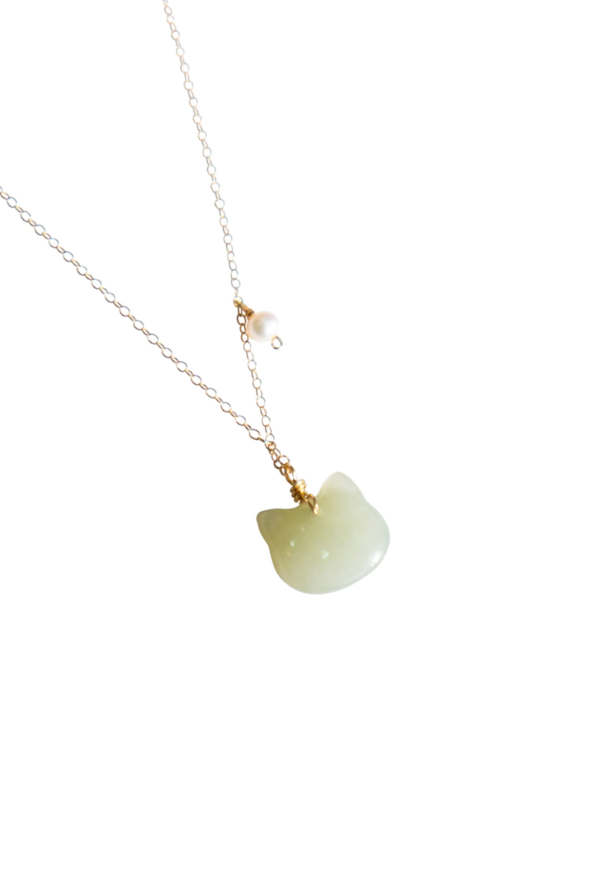 Choupette — Cat green jade pendant necklace - seree