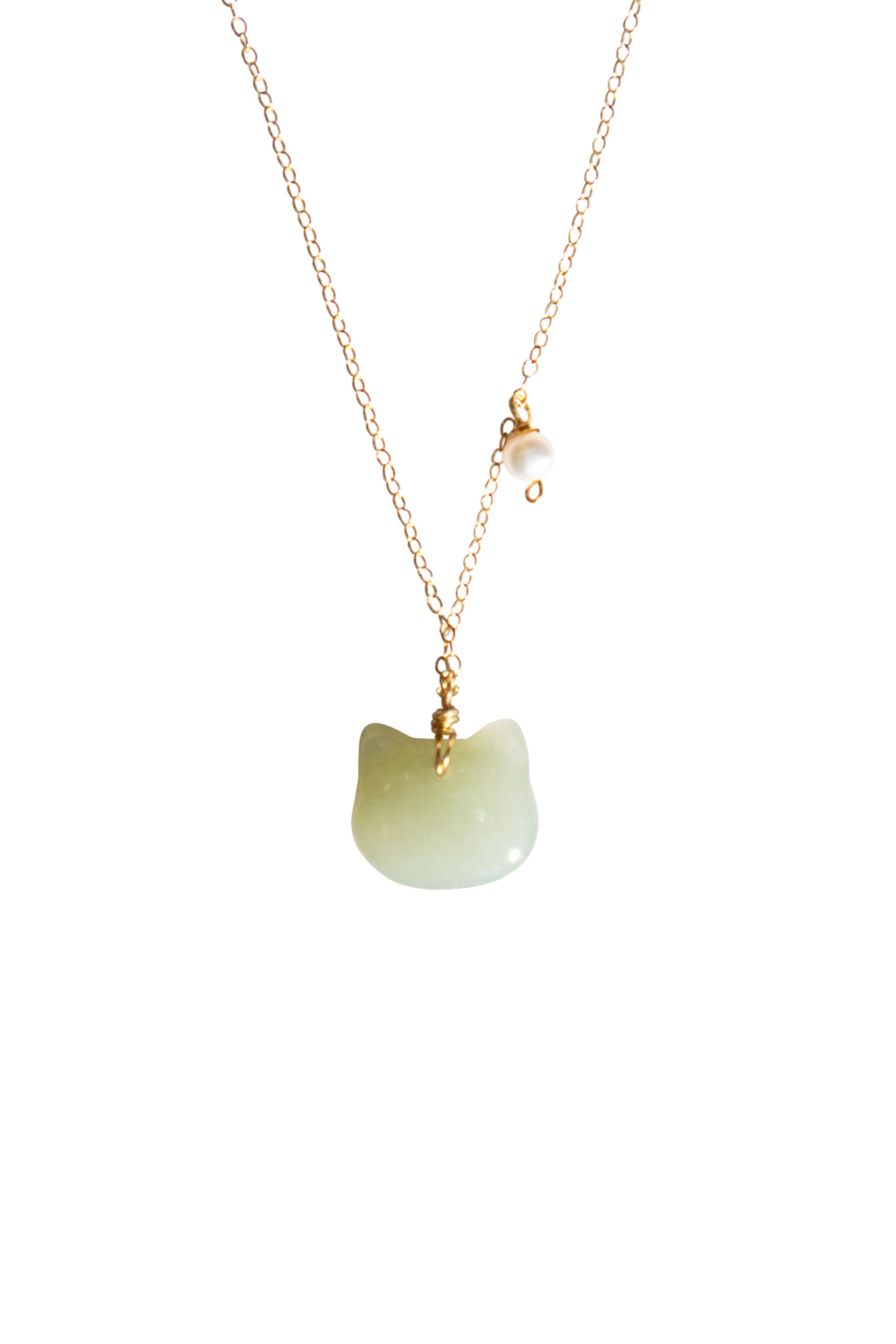 Choupette — Cat green jade pendant necklace - seree