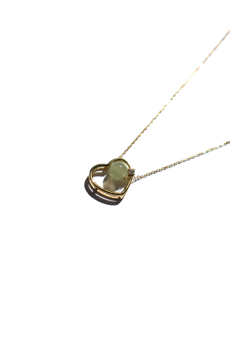 Maison coeur — Collier pendentif jade vert &amp; zircon 