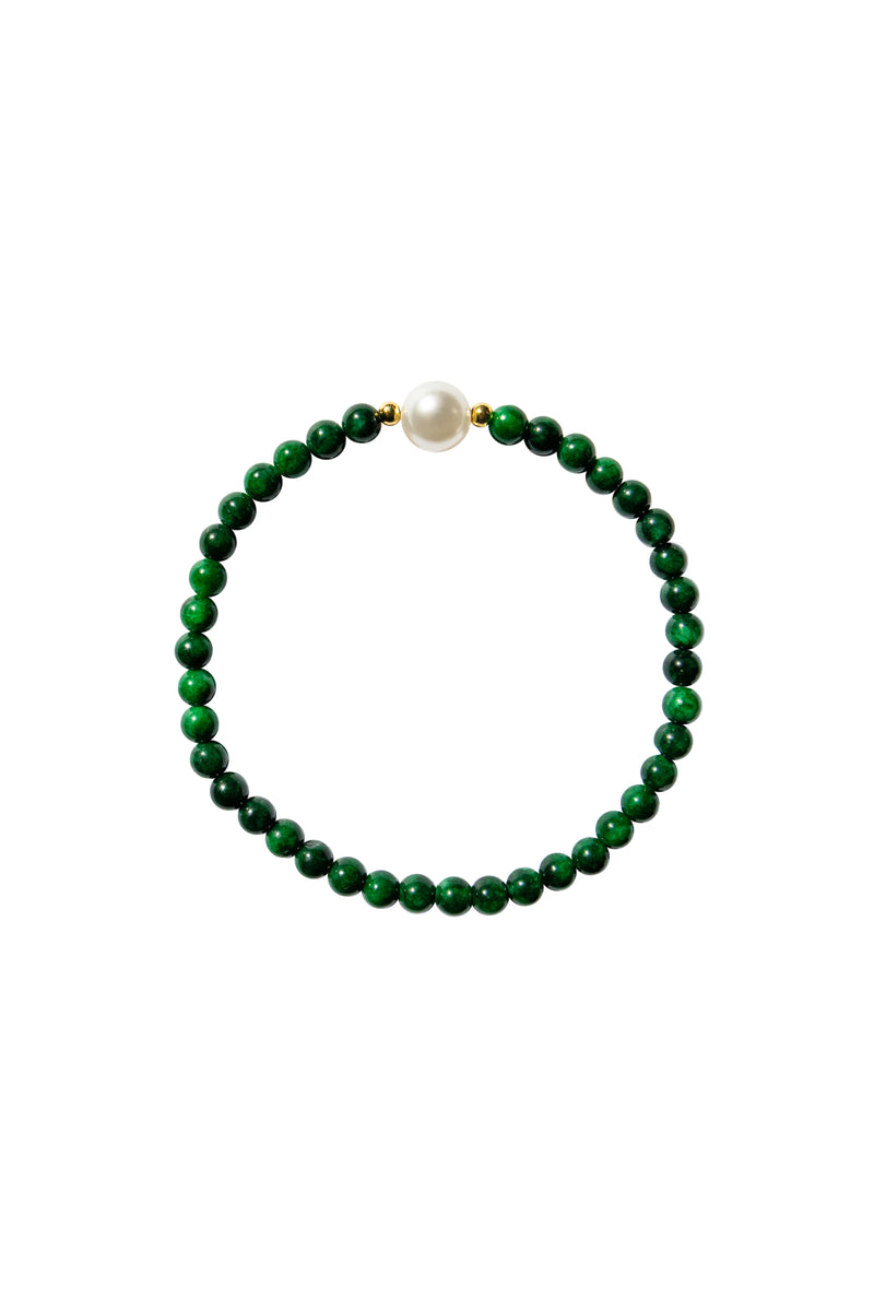 Clara — Pearl and green chalcedony beaded bracelet