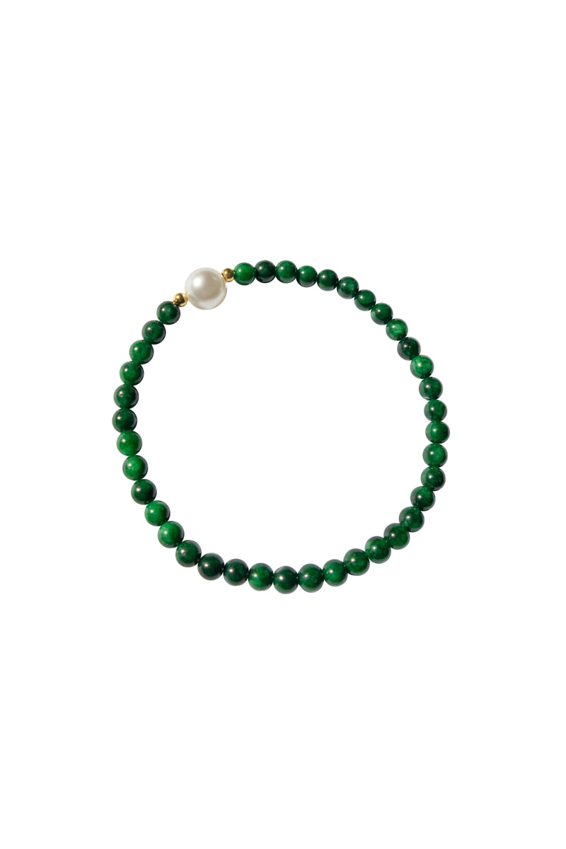 Clara — Pearl and green chalcedony beaded bracelet