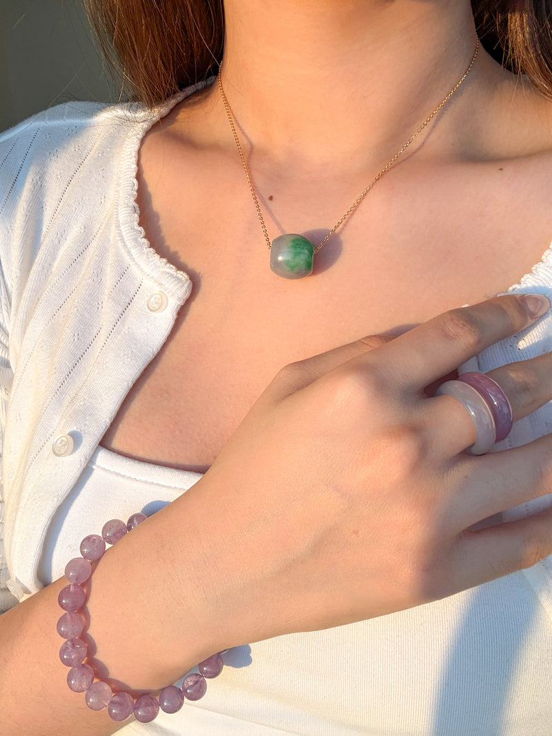 Lavender field — Green purple jade pendant necklace