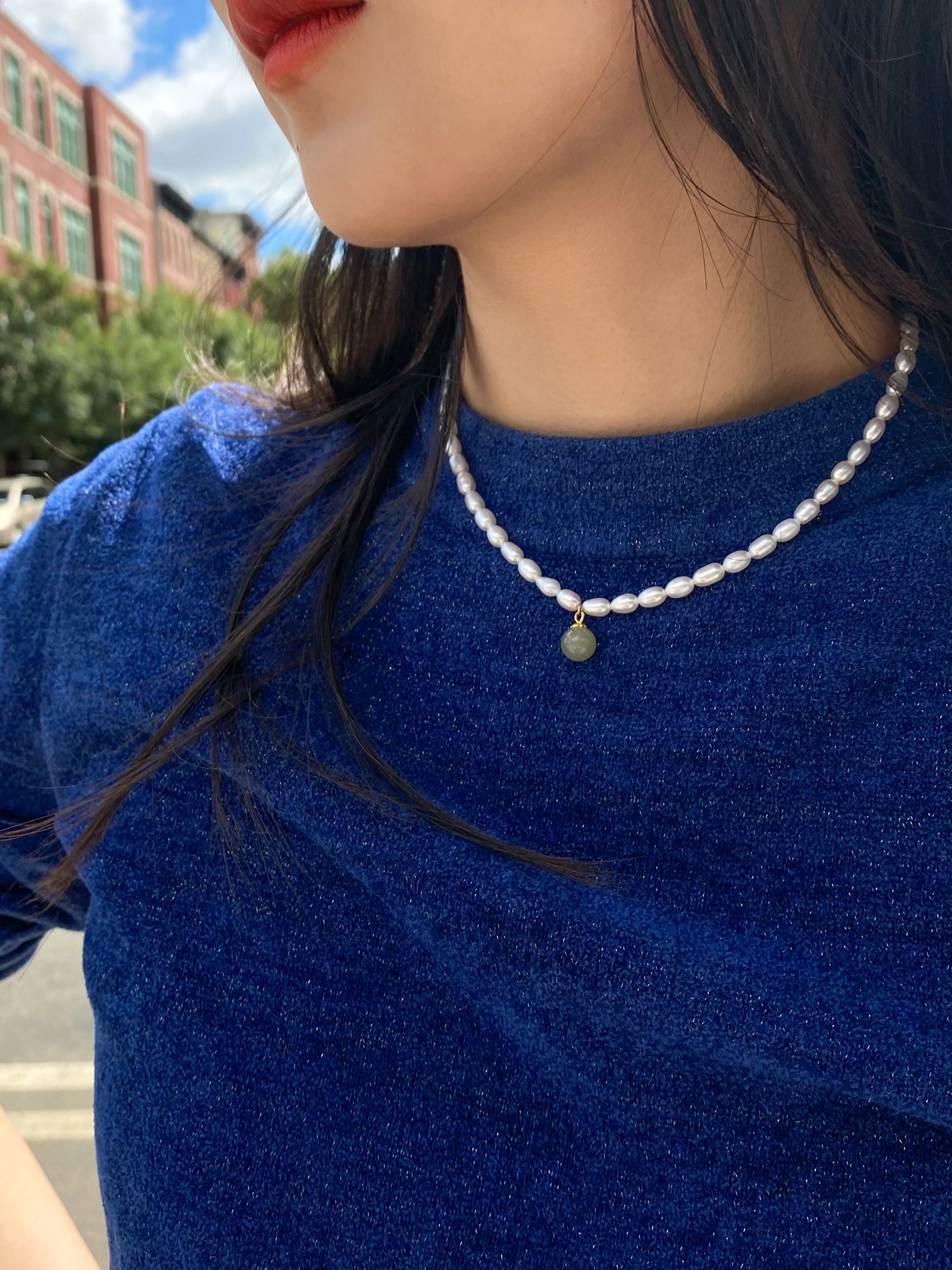 Belle — Pearl and green jade choker - seree