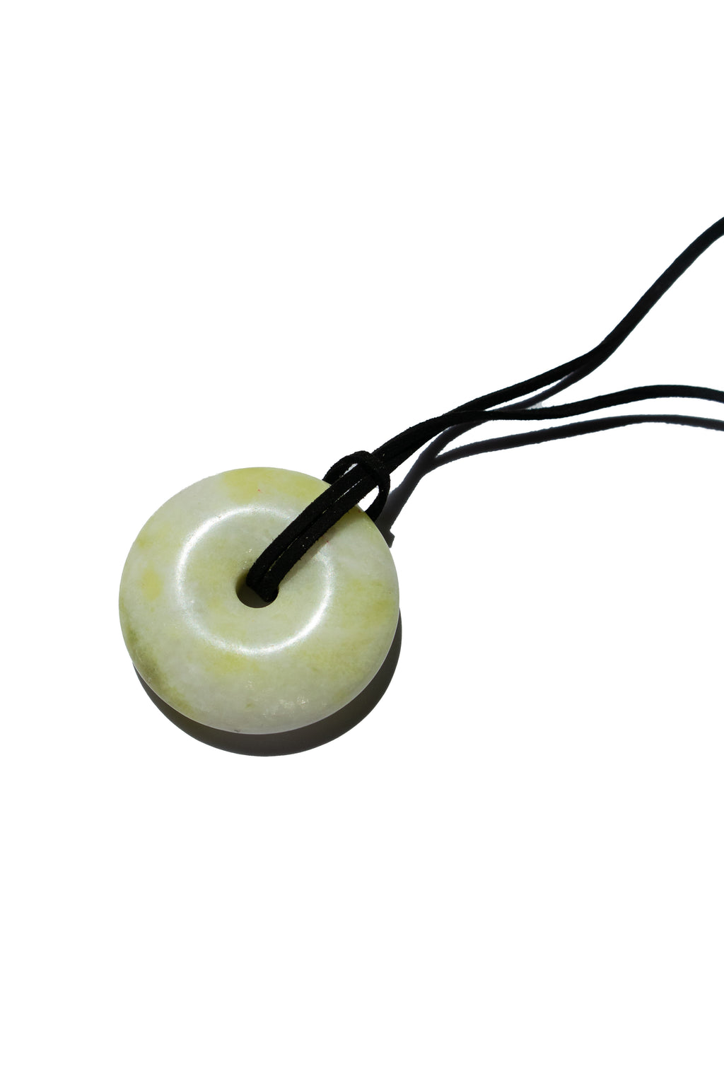 Disc — Yellow green jade cord necklace