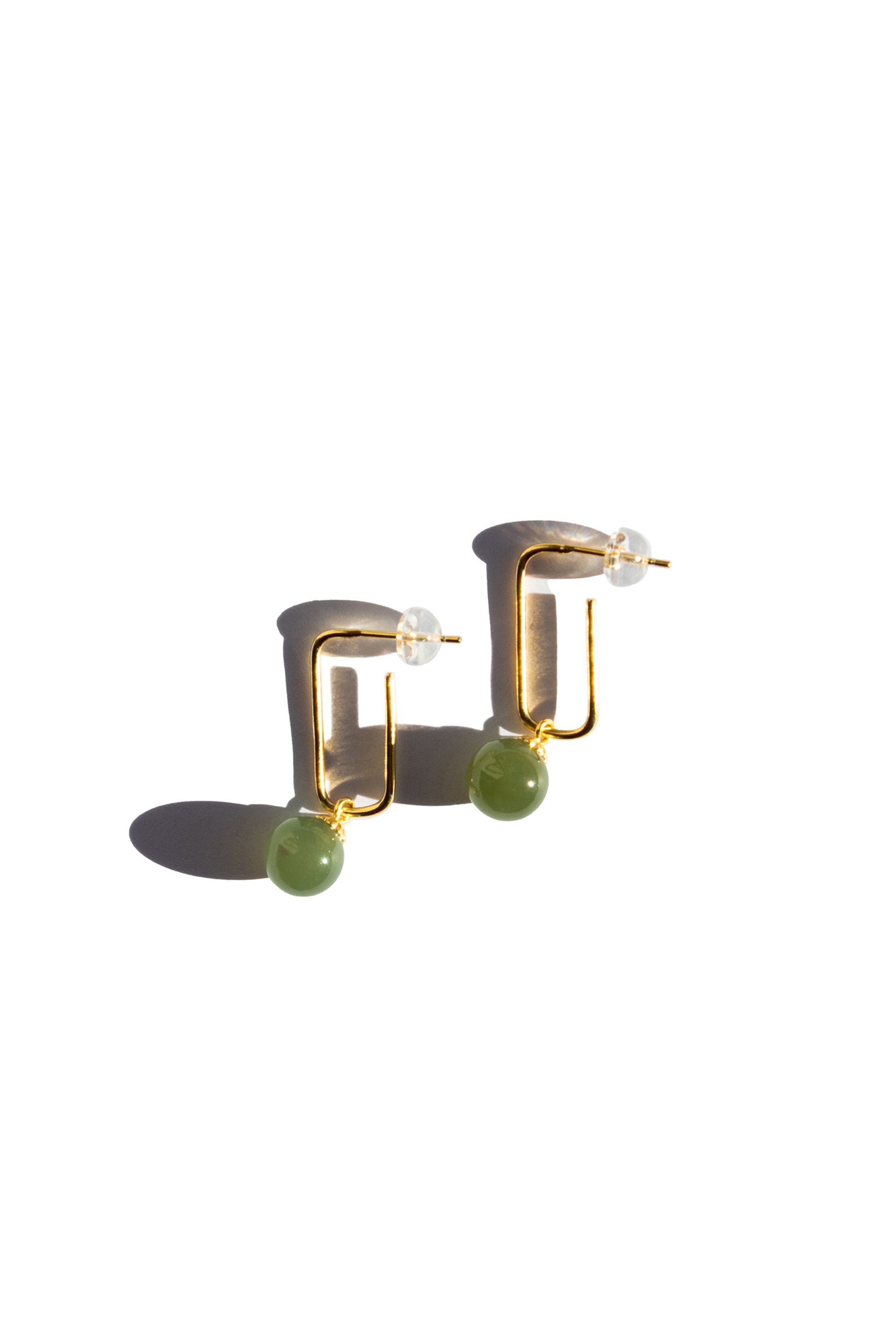 Pin — Green jade bead gold earrings - seree