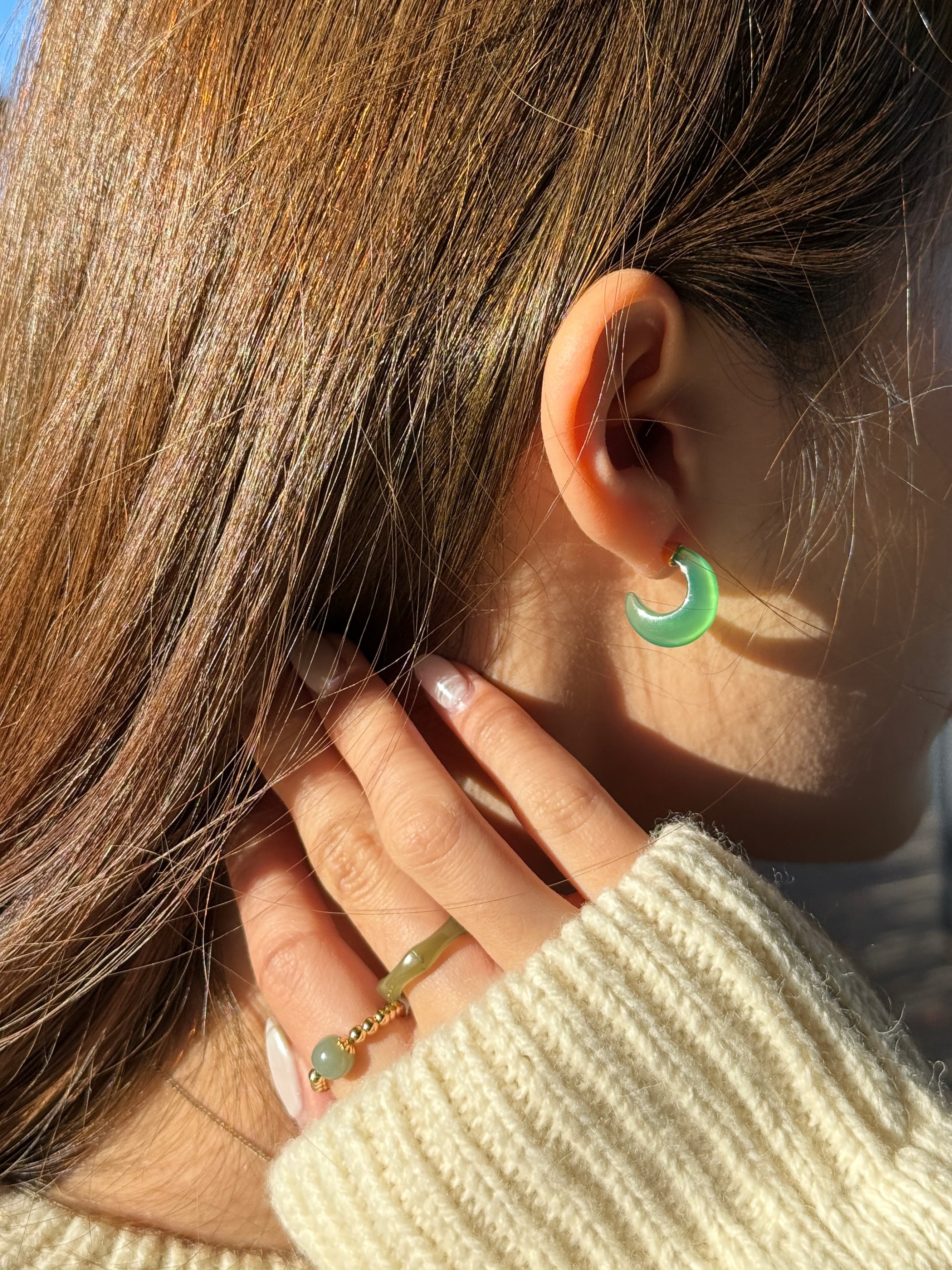 Half moon — Green chalcedony earrings - seree