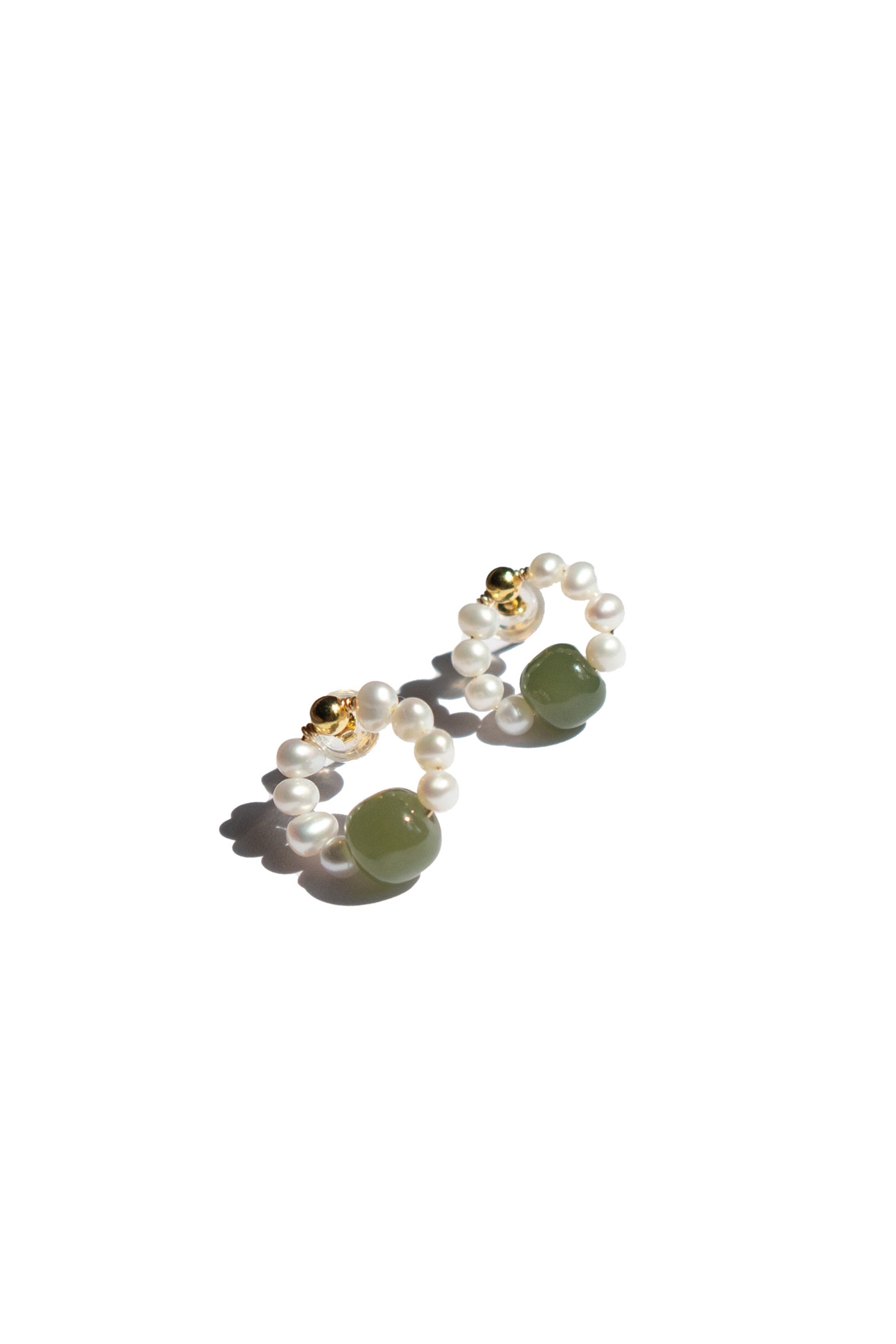 Isa — Beaded pearl jade hoop earrings - seree