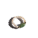 Isa — Jade and beaded pearl stretch ring - seree