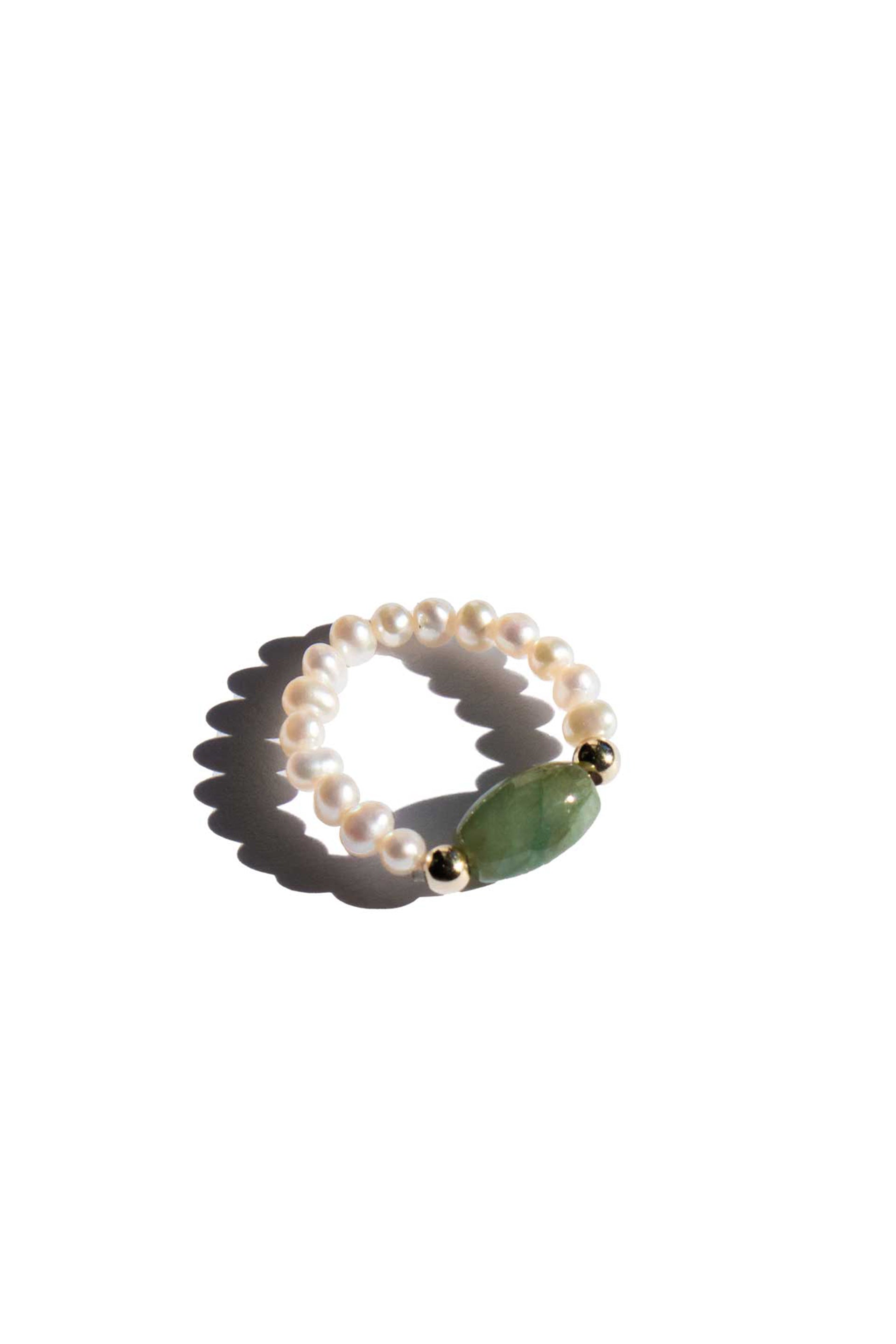 Isa — Jade and beaded pearl stretch ring - seree