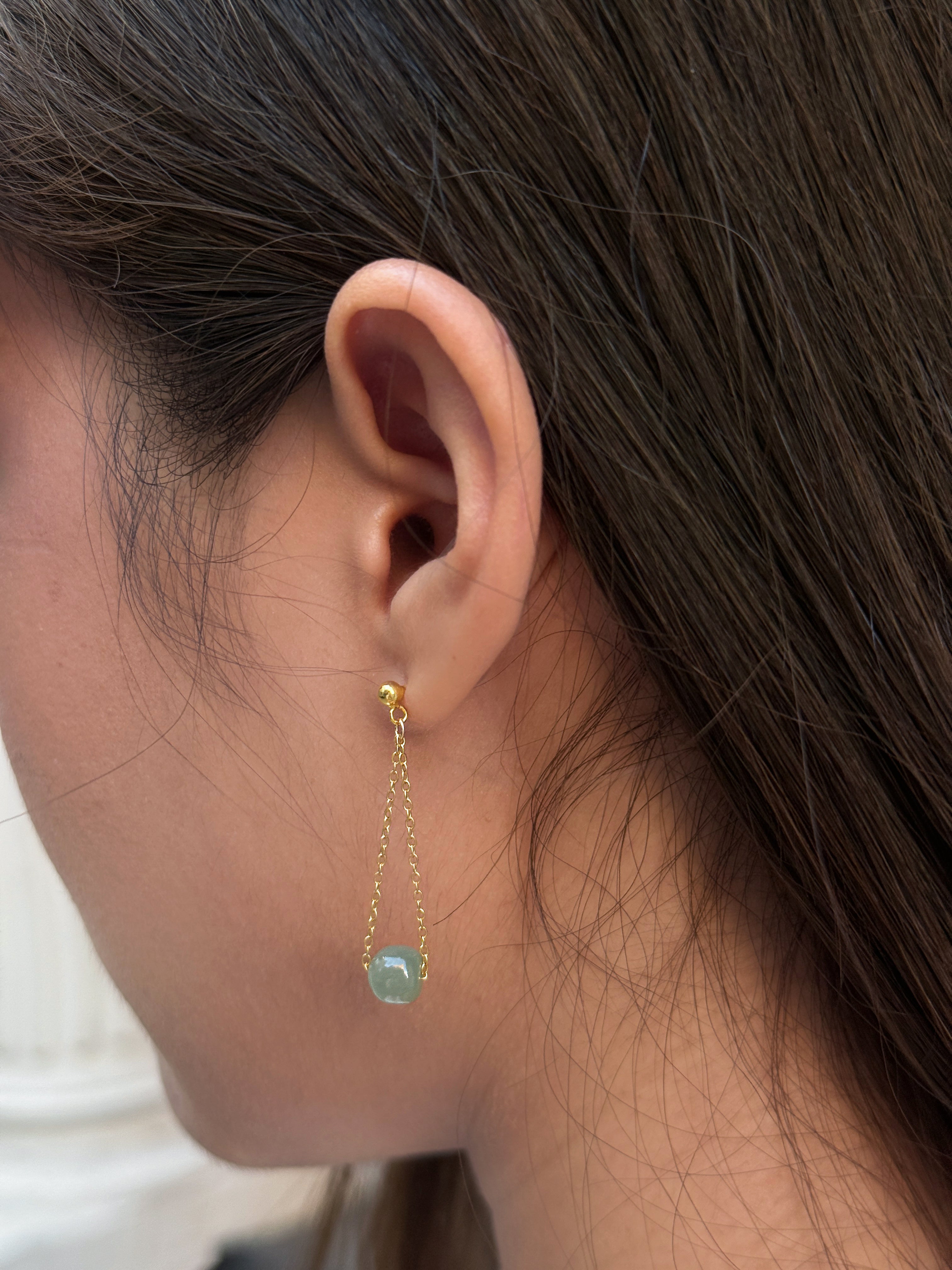 Zodiac collection | Libra — Skinny gold chain jade earrings - seree