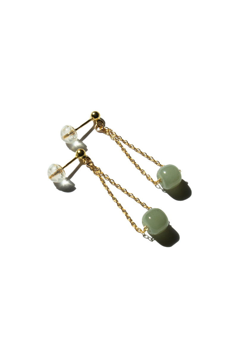 Zodiac collection | Libra — Skinny gold chain jade earrings