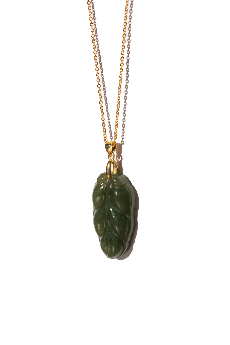 Leaf — Green jade pendant necklace