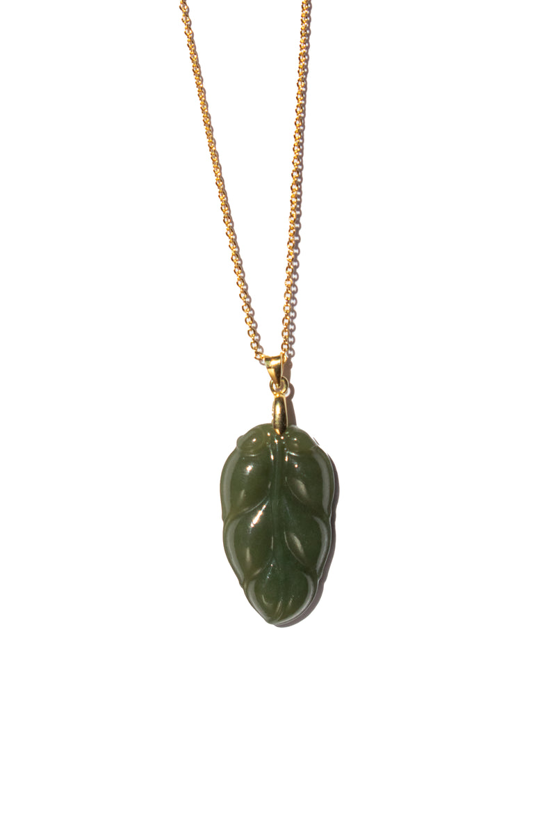 Leaf — Green jade pendant necklace