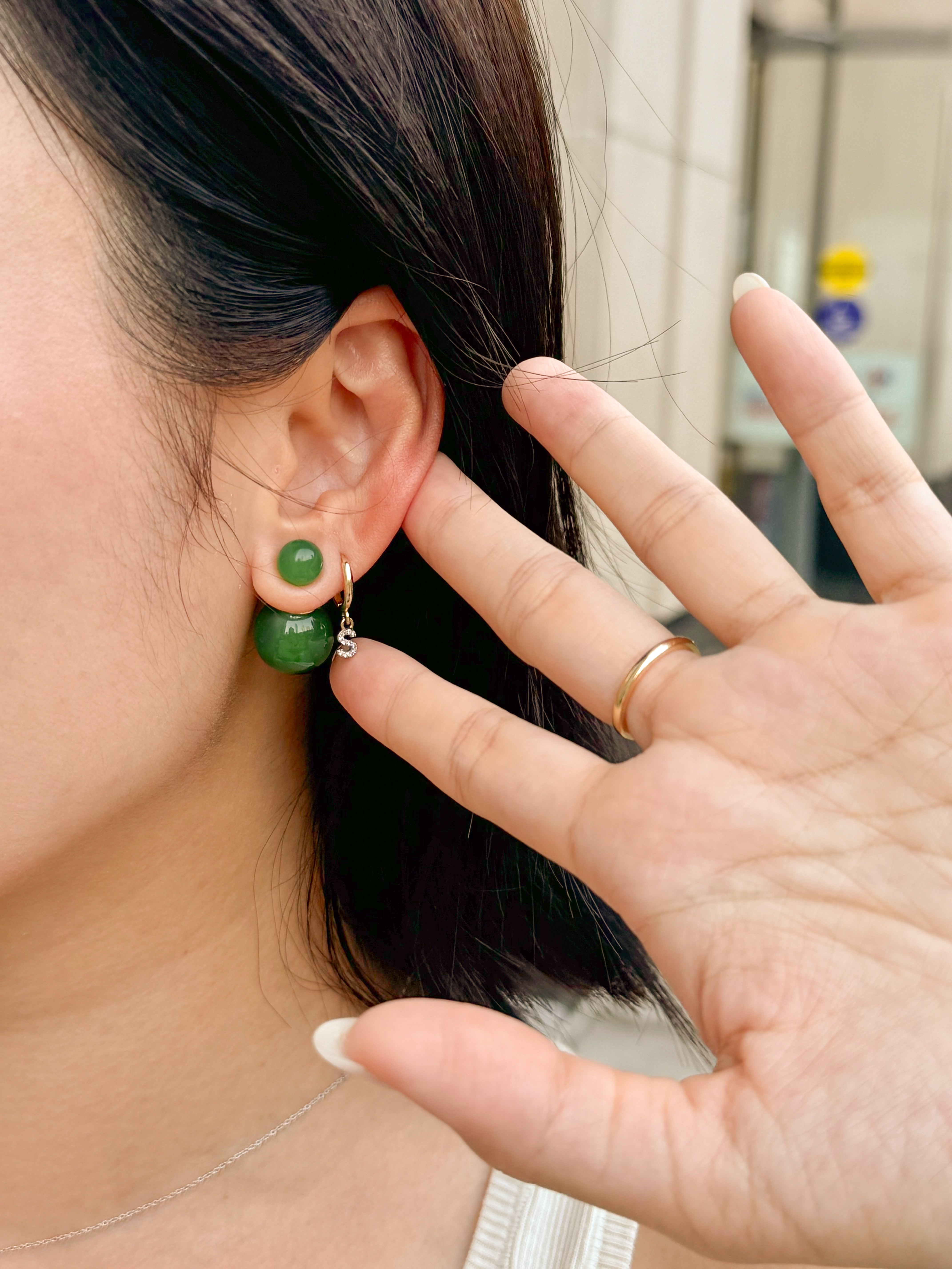 Orbit Duo — Double ended jade stone stud earrings - seree