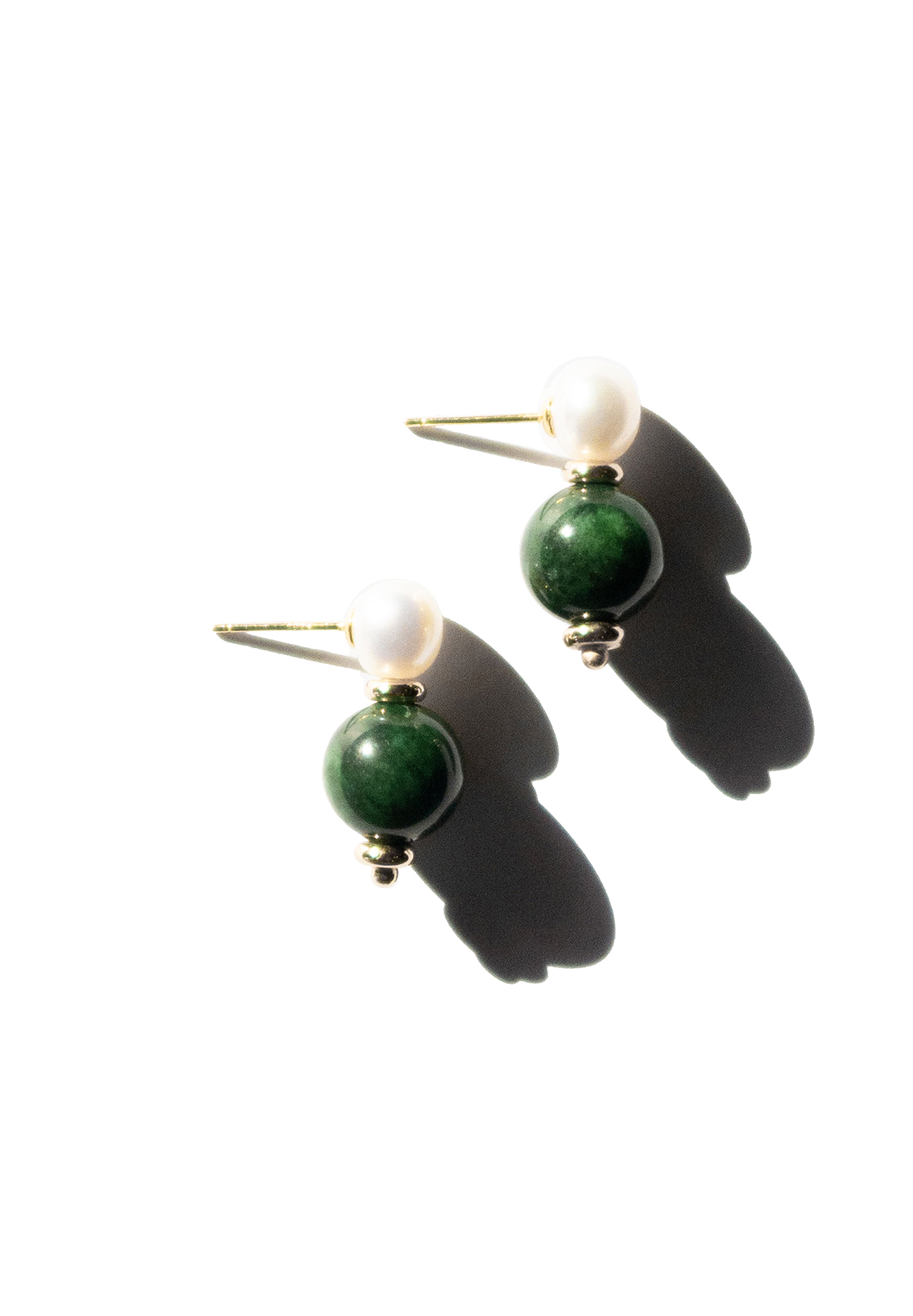 Robyn — Pearl jade stone drop earrings - seree