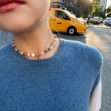 Summer — Beaded gemstone & pearl choker necklace - seree